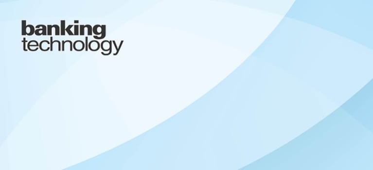 The image depicts word text “ Banking Technology” on white and light blue background